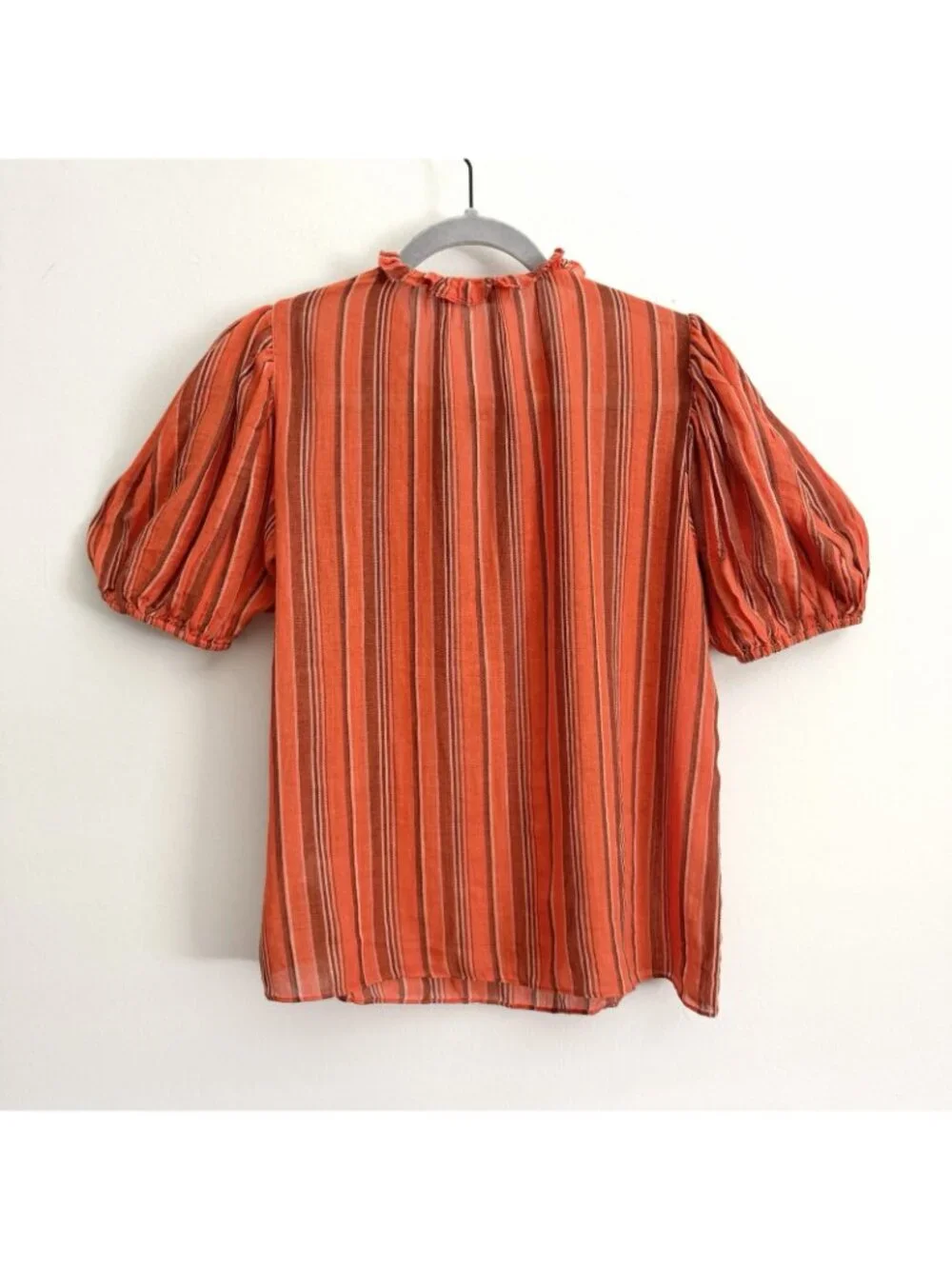 Ulla Johnson Oona Orange Striped Blouse Short Puff Sleeve Top Women’s Size 2